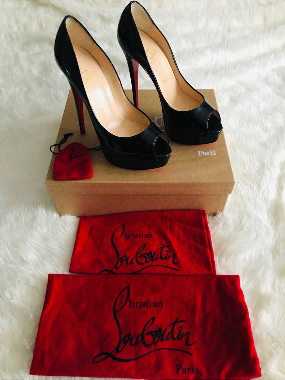 Christian Louboutin Black Patent Peep-Toe Stiletto Pumps